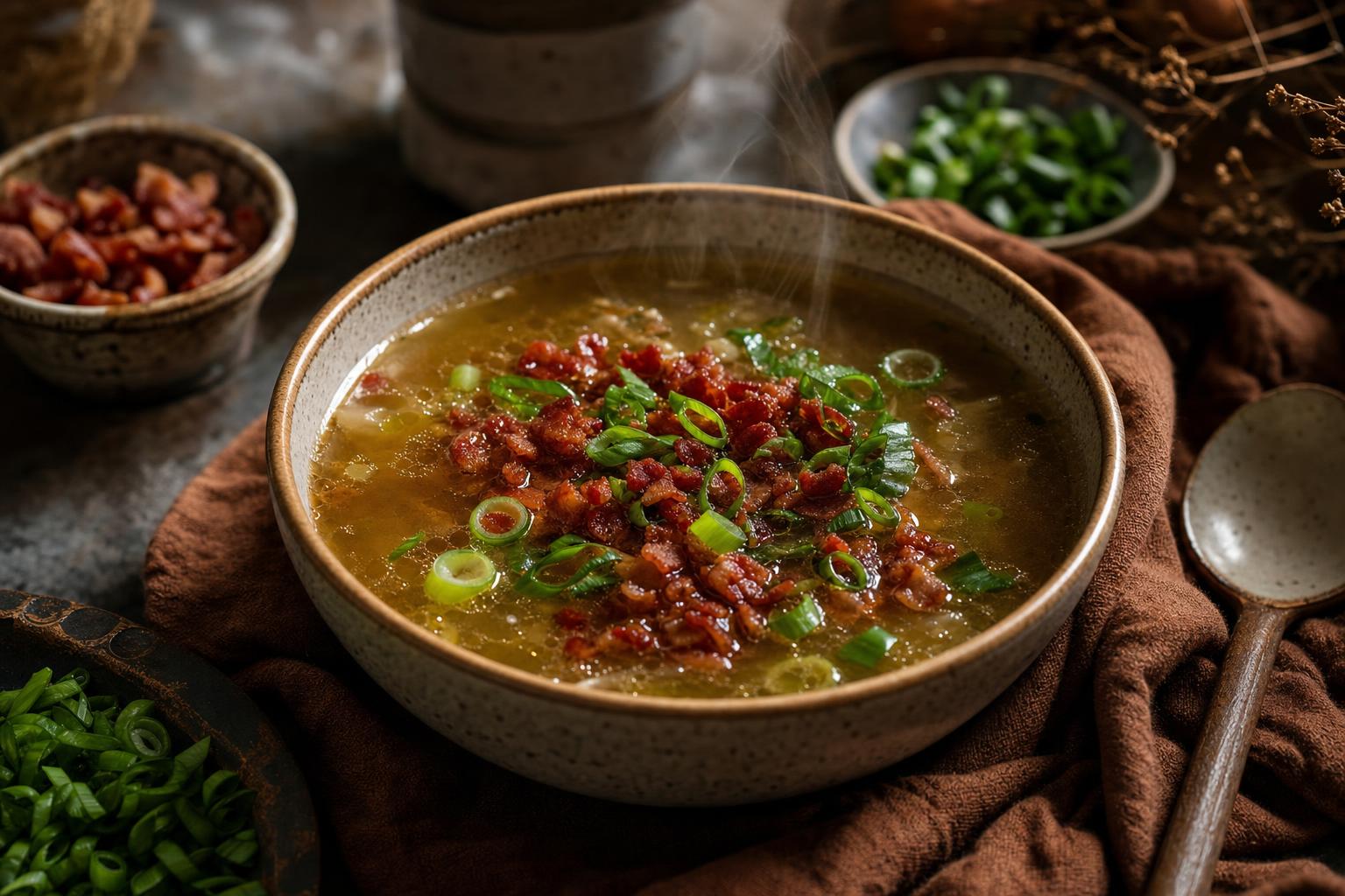 Bacon Bits als Topping auf Bone Broth