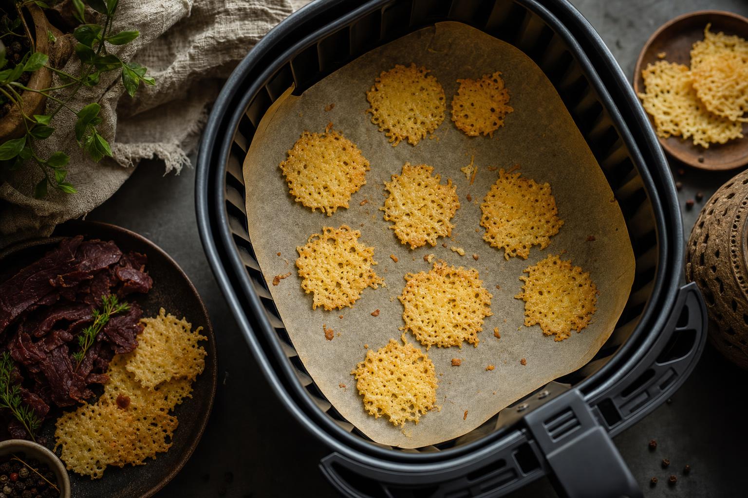 Airfryer Käsechips: Parmesan-Häufchen im Korb