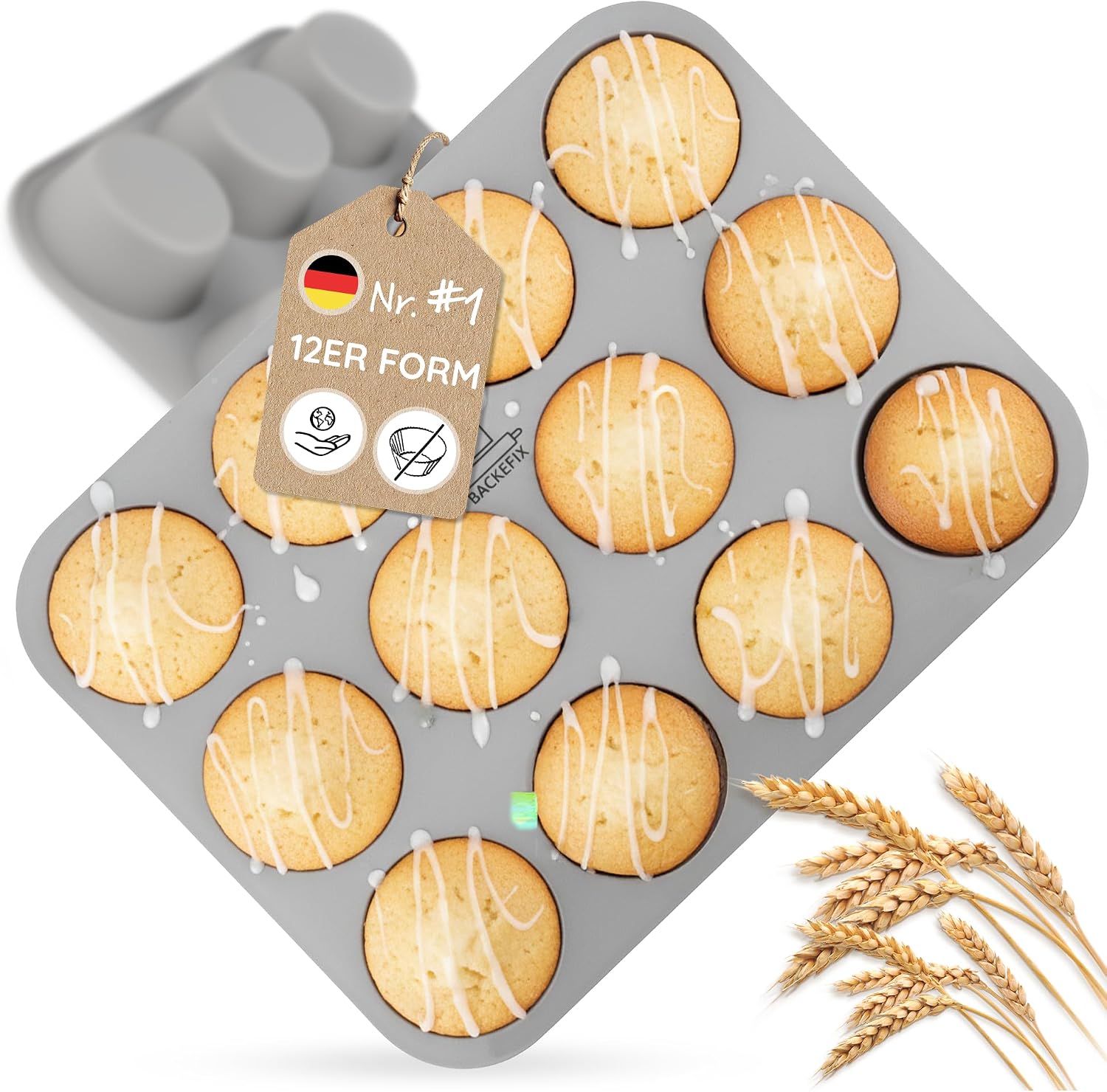 Backefix FLEXI 12er große Muffinform Silikon für 12 Muffins je 6