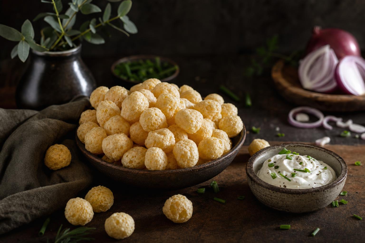 Cheese Pops statt Chips neben Dip
